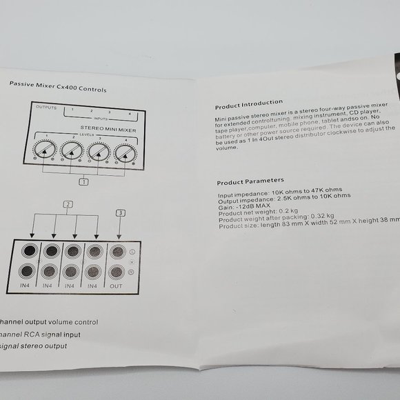 BNIB Mini Stereo RCA 4 channel passive audio mixer CX400 - Picture 7 of 9